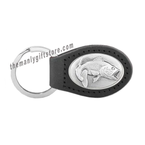 Largemouth Bass fish Leather Concho Key Fob black keychain - Picture 1 of 1