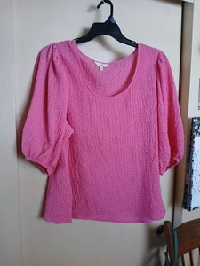 Top de mujer Terra & Sky rosa arrugado poliéster spandex manga corta talla 3X nuevo con etiquetas - Imagen 1 de 7