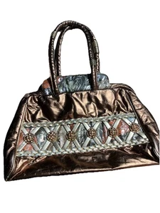 Vintage Ohh! ASHLEY Gold Echtleder Tasche Made USA Vintage Metallic Silber Handtasche - Bild 1 von 12