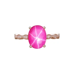 Pink Star Sapphire Ring 925 Sterling Silver Lindy Star Ring Lab Created Sapphire - Picture 1 of 2