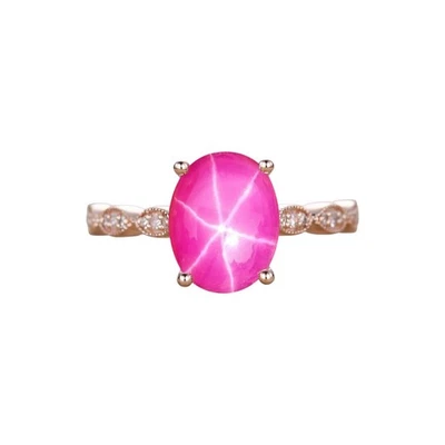 Pink Star Sapphire Ring 925 Sterling Silver Lindy Star Ring Lab Created Sapphire - Image 1 of 2