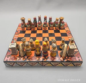 Vintage Inca vs Conquistadors Peruvian Folk Art 32 Pcs Chess Set w/ Wooden Board - Picture 1 of 11