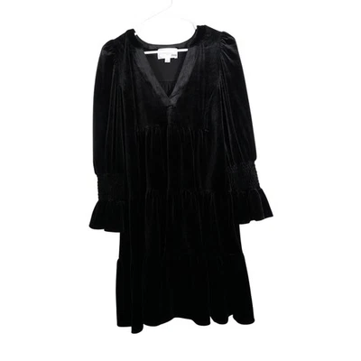 Tuckernuck Pomander Place Black Velvet Kenzo Dress Smocked Cuff Boho Small 1142F - Image 1 of 4