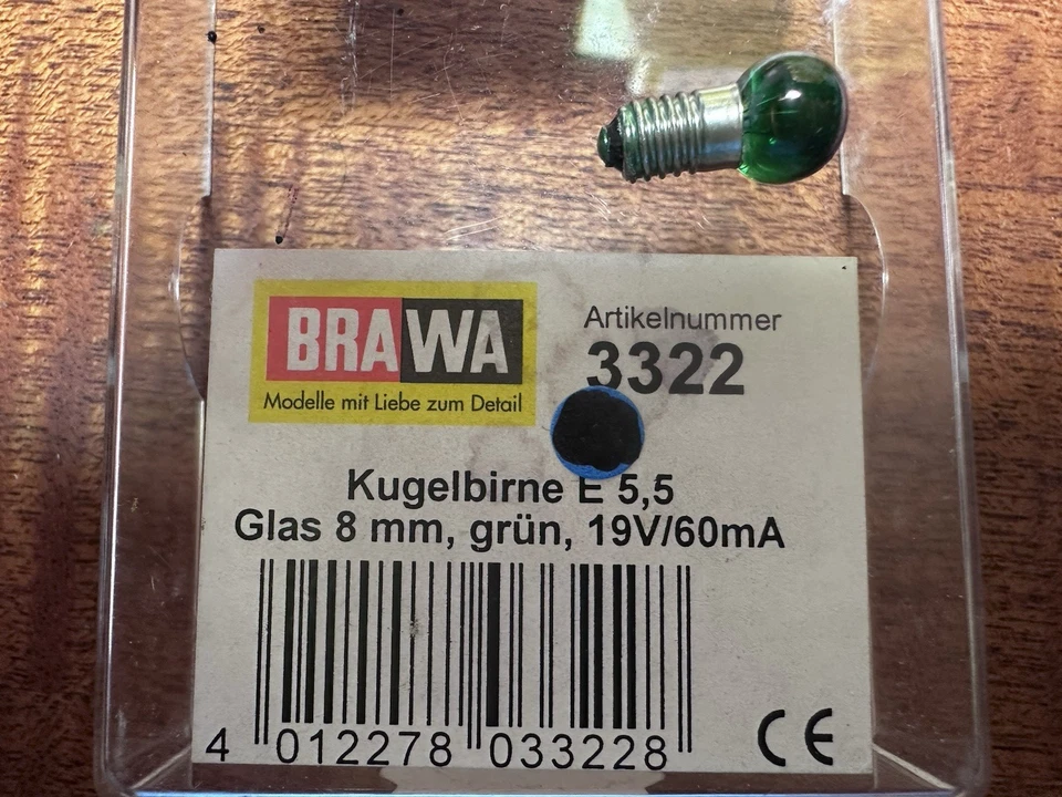 Brawa Tornillo Montaje Cabeza Esférica Bombilla Verde 3319 19v 60 mA Foto 1 de 1