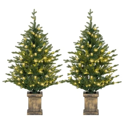HOMCOM 2 Pcs 4ft Artificial Christmas Tree with Lights, Pot, Realistic Tips - Image 1 of 4