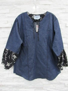 Nuevo con etiquetas Top túnica Maggie & Me Boutique azul denim floral manga campana cuello atado L - Imagen 1 de 6