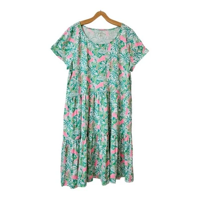 Lilly Pulitzer Geanna short sleeve tiered dress Womens XL Botanical Green - Image 1 of 4
