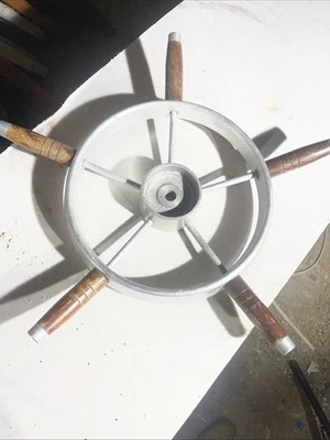 Boat Wheel - Aluminium and Wood Boat Wheel 12" Inch Plus 4inch Wooden Handles - Image 1 of 2
