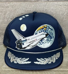 Vintage 80s NASA Space Shuttle STS Space Graphic Snapback Trucker Rope Hat Cap - Picture 1 of 19