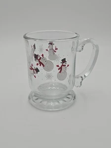 Snowman clear coffee hot chocolate glass footed mug Christmas - Picture 1 of 4