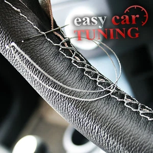 For CITROEN RELAY-JUMPER 2007+ Black Real Leather Steering Wheel Cover Grey St - Picture 1 of 5