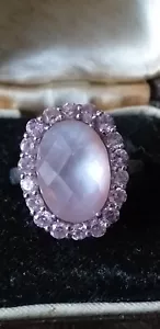 Anello vintage anni '50 in argento sterling 925 con grande zircone rosa misur... - Foto 1 di 11