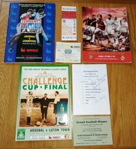 3 Arsenal football programmes, 2 Match Tickets, Signed Sporting Dinner + Ticket. - Picture 1 of 12