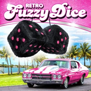 Black-Pink 2.36inch Retro Hanging Dice for Car Mirror Fuzzy Plush Dice w/ Dots - Picture 1 of 10