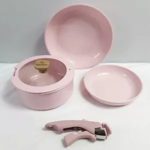 Neu, 5 Stück rosa HAUSFRAU Antihaft Keramik Töpfe & Pfannen mit abnehmbarem Griff - Bild 1 von 16