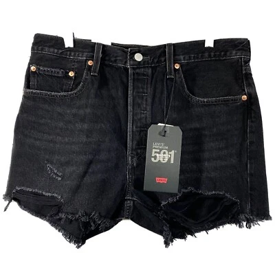 Levis 501 Premium Shorts Women’s 33 Black High Rise Button Fly Distressed NWT - Image 1 of 4