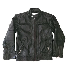 LJYH Boys Faux Leather Motorcycle Jacket Black T5-6 Years 120cm - Picture 1 of 7