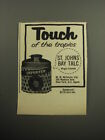 1957 St. Johns Bay Talc Advertisement - Touch of the tropics