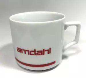 Amdahl Coffee Mug Mainframe Computer Signed "Russ Nydl" Vintage White & Red - Picture 1 of 4