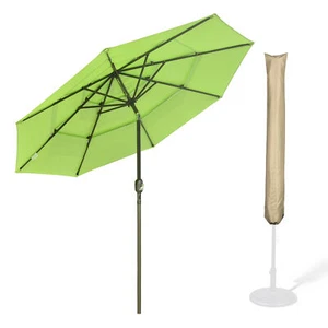 10 Ft 3 Tier Patio Umbrella with Protective Cover Crank Push to Tilt Poolside - Picture 1 of 12