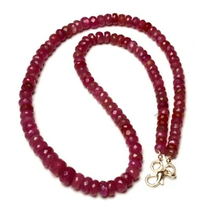 Natural Ruby Gemstone 5 to 8 mm Size Faceted Rondelle Beads 16.5" Necklace - Picture 1 of 8