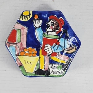 Italian La Musa Pottery Trinket Box/ Dish With Lid Hand Painted Shopper  - Picture 1 of 8