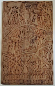 Fernand Pierre Haitian Folk Art Hand-Carved Wood Panel Vtg Mid Century Sculpture - Picture 1 of 8