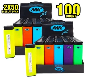 100 - 2x50 Pack Display Counter Top MK JET Windproof Cigarette Color Lighters - Picture 1 of 5