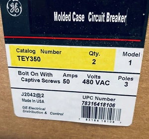 GE TEY350 UNTERBRECHER 3POLIG 50A 480V NEU IM KARTON VERSANDFERTIG (PRO JE) - Bild 1 von 1