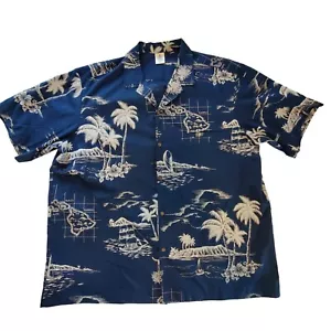 Royal Creations Men’s Hawaiian XXL Shirt Blue Hawaii Islands Boat Palm Beach - Picture 1 of 10
