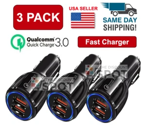 3 Pack 2 Port Car Fast Charger QC 3.0 for iPhone Samsung Cell USB Android LG - Picture 1 of 12