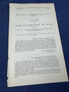 1874 Report "Bridge Constuction SCHUYLKILL, South St" Sec. War Belknap to Senate - Imagen 1 de 4
