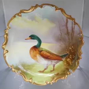 Antike Limoges Frankreich signiert handbemalt Mallard Ente 12 Zoll Wandplatte viktorianisch - Bild 1 von 5