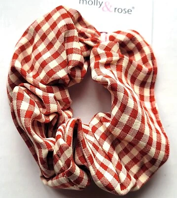 MOLLY AND ROSE NEU Schulanfang 10 cm rot Gingham Stoff Scrunchie Bommel Haare Mode