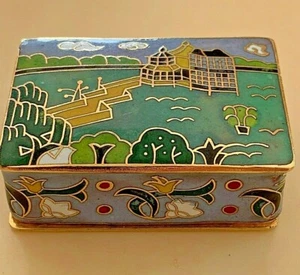 VINTAGE CHINESE CHINA CLOISONNE ENAMEL COOPER TRINKET SNUFF PILL BOX HAND MADE - Picture 1 of 8