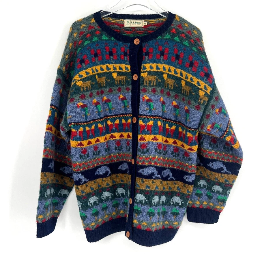 Cárdigan De Colección LL Bean Mujer XL Lana Cottagecore Animal Años 80 Pradera Boho Mariposa Foto 1 de 4