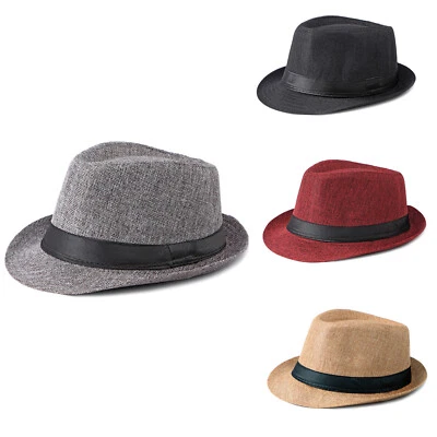 Men Women Straw Fedora Hat Trilby Cuban Sun Panama Short Brim Floral Summer Cap - Image 1 of 4