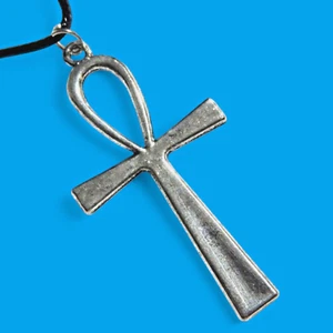 SILVER ANKH PENDANT black necklace Life Death Egypt ansate cross gothic B3 - Picture 1 of 4