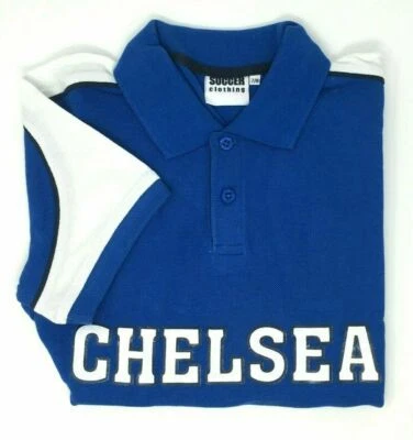 Boys Kids Chelsea Football Cotton Blue White Short Sleeve Polo Shirt age 7-12 - Image 1 of 3