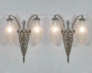 DELATTE: LARGE PAIR OF 1930 FRENCH ART DECO WALL SCONCES ..... muller era France - Picture 1 of 12