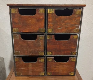 Vintage 6 Drawer Wood & Metal Desktop Cabinet Cubby Storage Box Organizer MCM - Picture 1 of 16