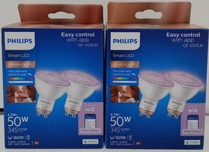 2 Philips Wiz Smart LED Smart Bulbs GU10 50W 345 Lumen 2 Packs Of 2 4 Bulbs NEW - Picture 1 of 12