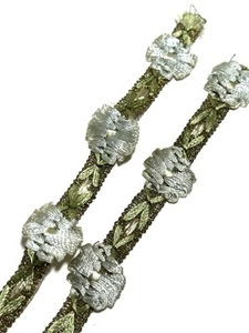 Antique Ribbon Work Satin Ribbon Rose Trim Unused Pale Blue Vintage Edging - Picture 1 of 6