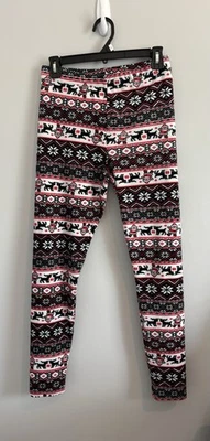 No Boundaries Christmas Striped Fleece Leggings Women's Size L (11-13) - Image 1 of 4