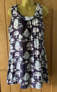 ‘White Stuff’ cotton-blend short purple dress with trees/dogs print. Size 12. - Picture 1 of 9