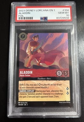 2023 Disney Lorcana EN 1 Foil #104 Aladdin Heroic Outlaw PSA 10 GEM MINT - Image 1 of 2