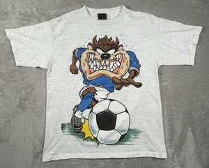 Vintage Looney Tunes Taz Shirt Mens Large Gray Soccer Double Sided Graphic 90s - Picture 1 of 10