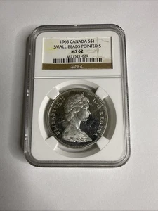 1965 $1 CANADA SILVER DOLLAR NGC PL66 CAMEO SMALL BEADS POINTED 5 * A11 - Bild 1 von 4