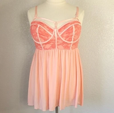 Babydoll Torrid 2X Chemise rosa coral malla y encaje con aros Foto 1 de 4
