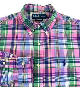 Ralph Lauren Polo Men's CUSTOM FIT Madras Button Down Pink Plaid Shirt Large - Picture 1 of 9
